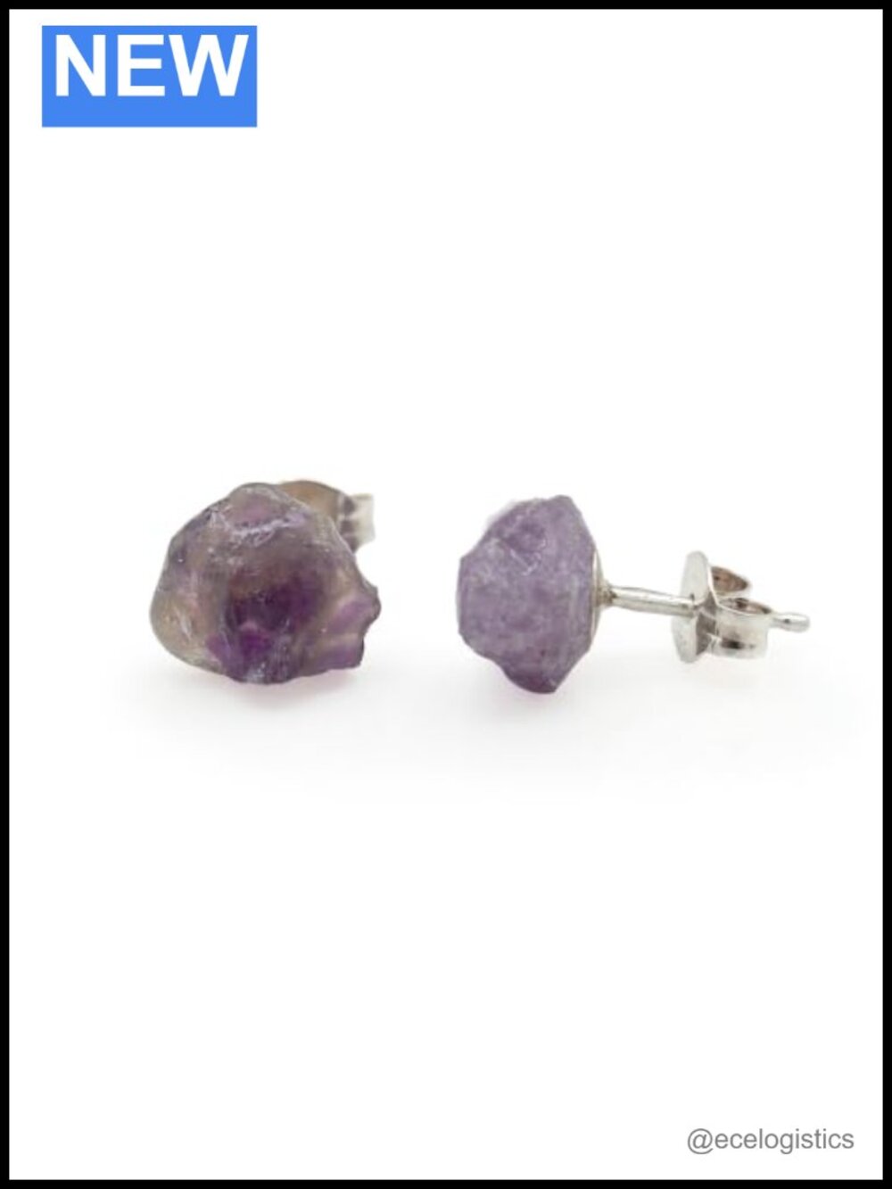 Handcrafted Raw Amethyst Stud Earrings Sterling Silver Butterfly Backs